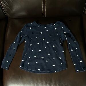 Navy Long Sleeve Shirt with White Hearts